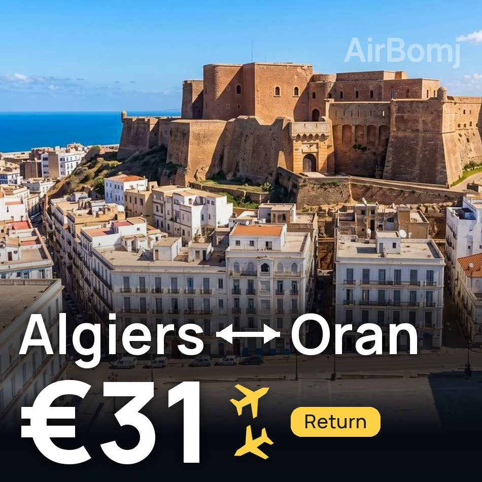 تذكرة طيران: الجزائر العاصمة — وهران، €31
