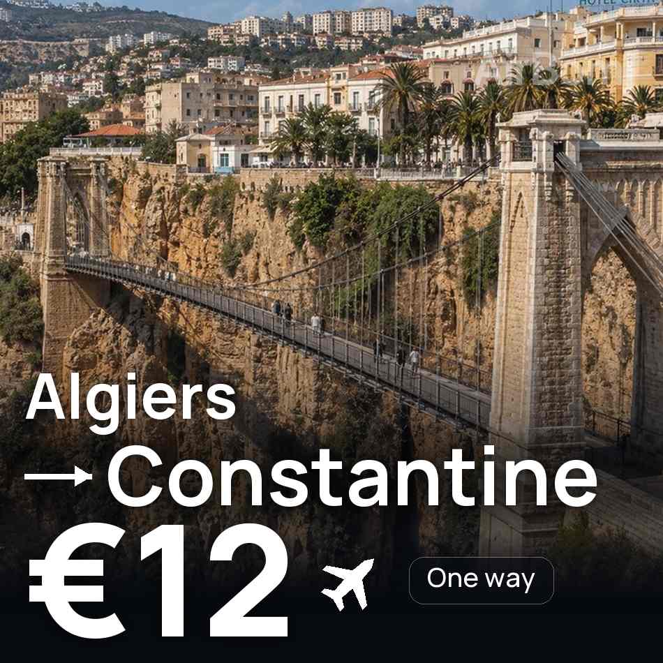 تذكرة طيران: الجزائر العاصمة — قسنطينة، €12