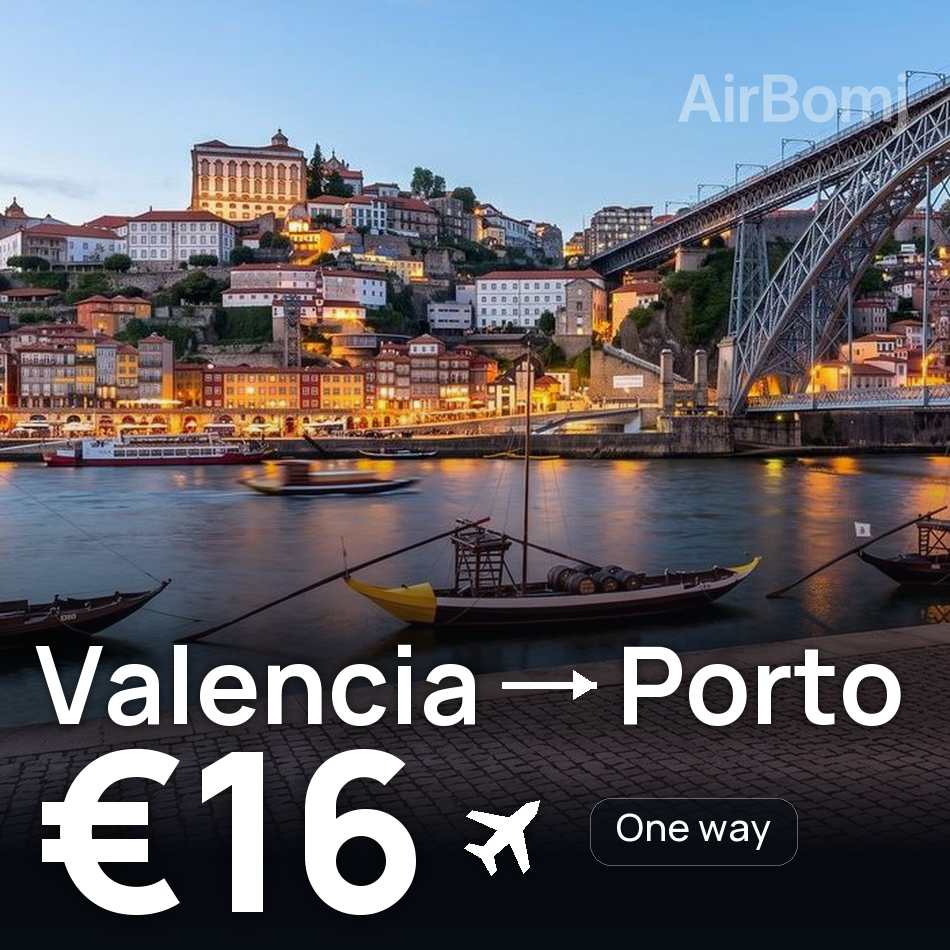 Flight ticket: Valencia to Porto, €16
