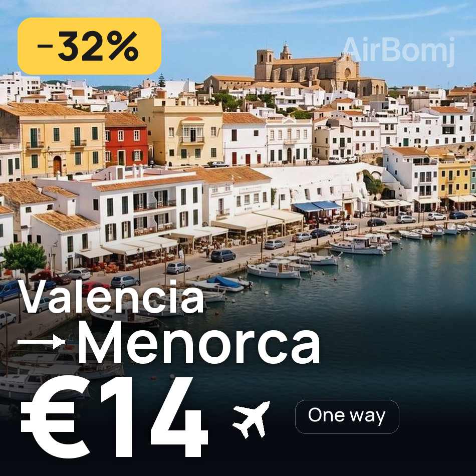 Flight ticket: Valencia to Menorca, €14