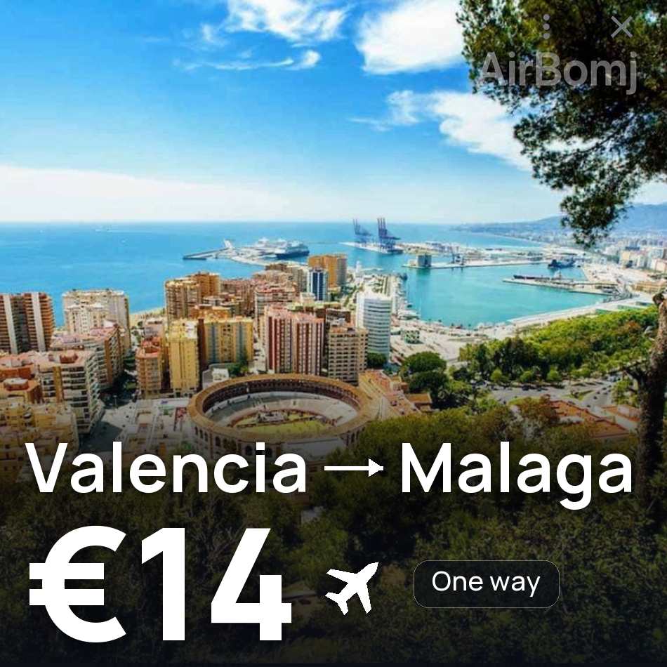Flight ticket: Valencia to Malaga, €14