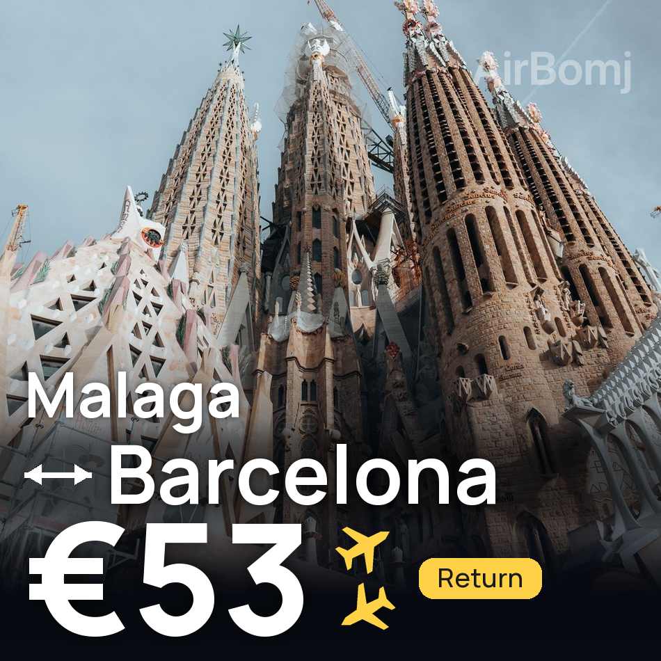 تذكرة طيران: مالاجا — برشلونة، €53