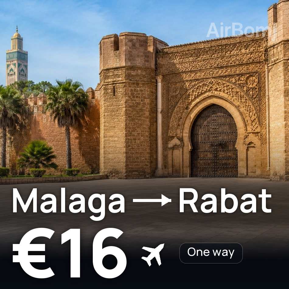 تذكرة طيران: مالاجا — الرباط، €16