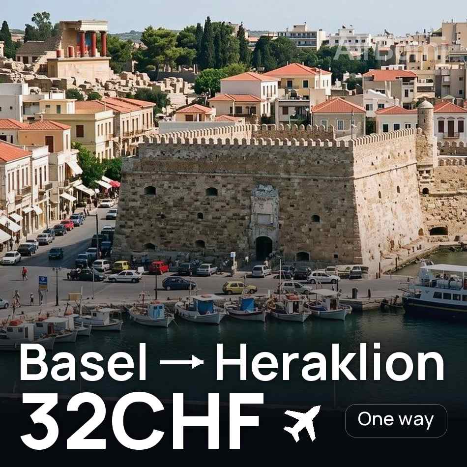 تذكرة طيران: بازل — هيراكليون، 32CHF