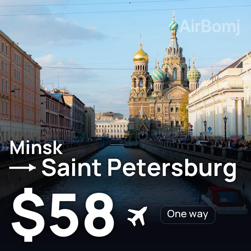 Uçak bileti: Minsk — Sankt-Peterburg, $58