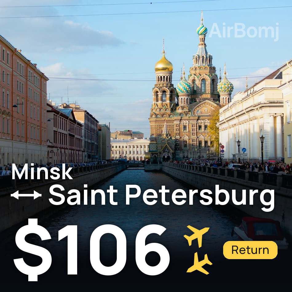 Uçak bileti: Minsk — Sankt-Peterburg, $106