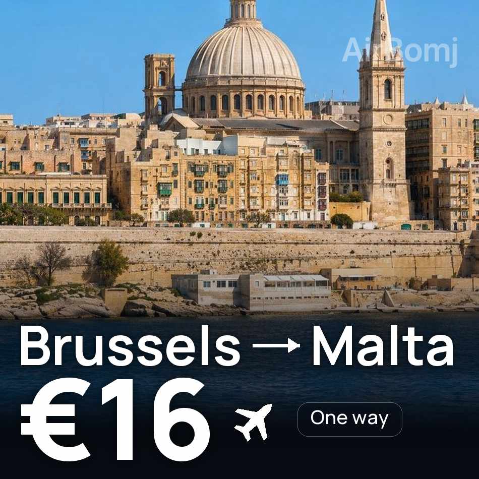 تذكرة طيران: بروكسل — مالطا، €16