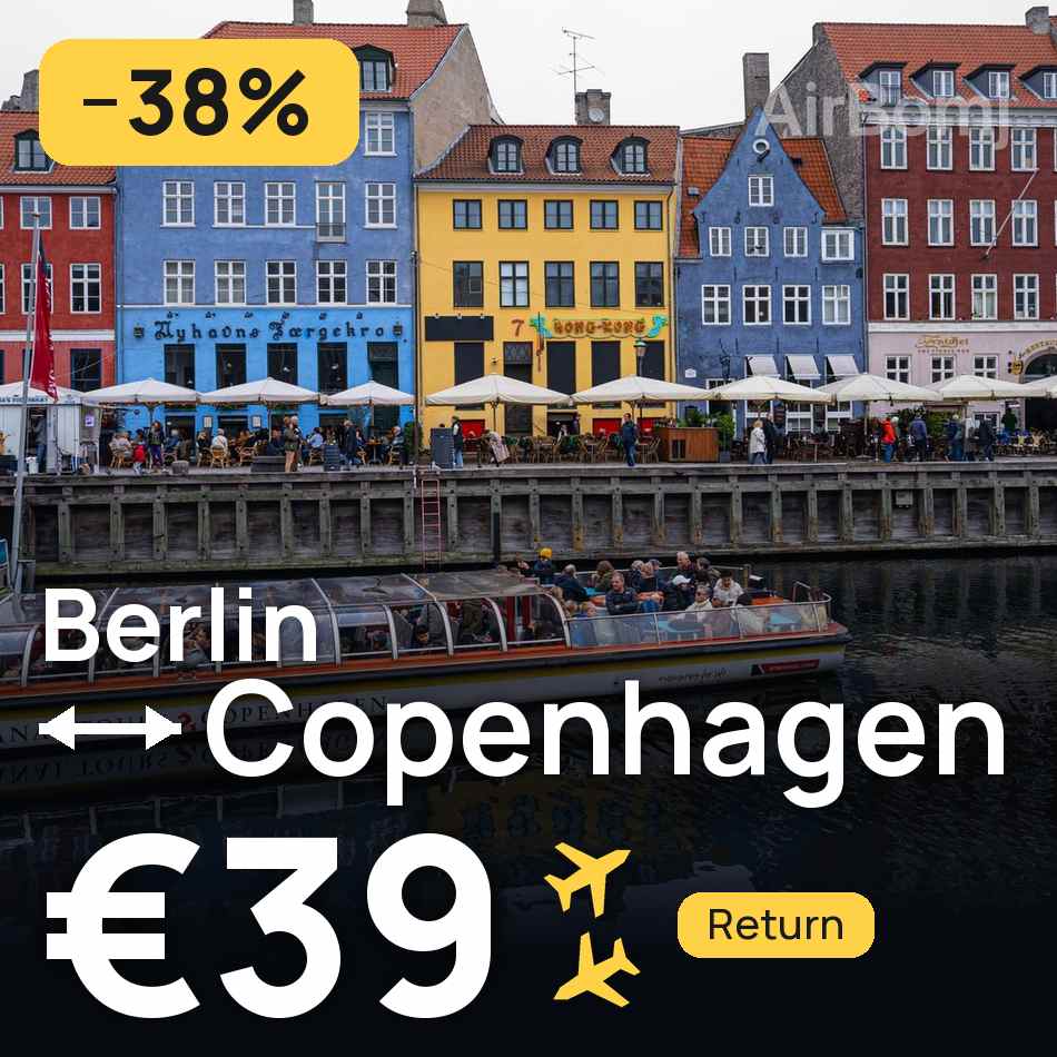 تذكرة طيران: برلين — كوبنهاغن، €39