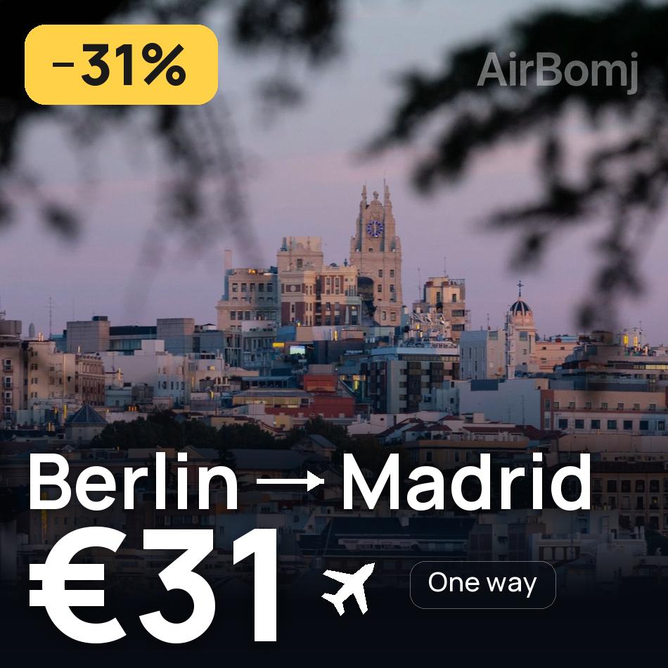 تذكرة طيران: برلين — مدريد، €31