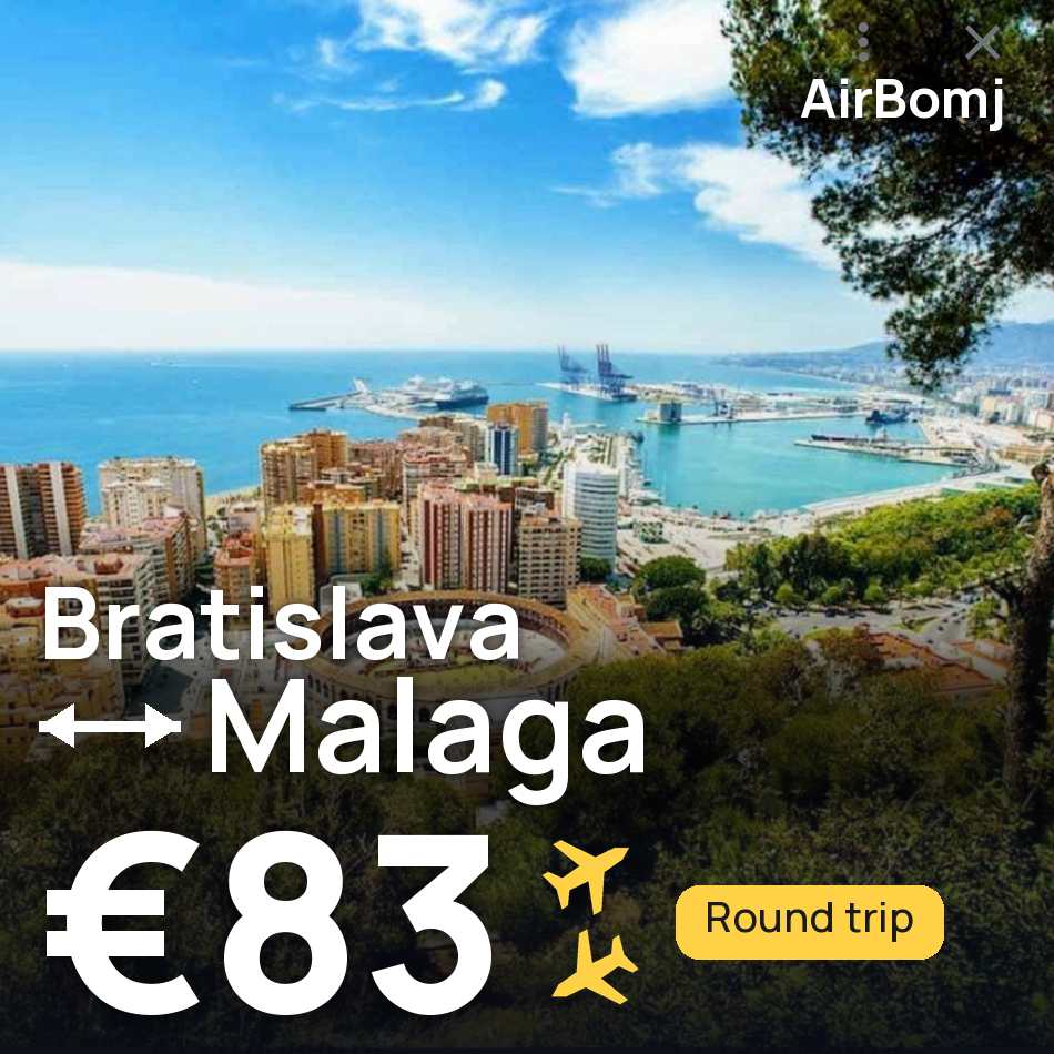 تذكرة طيران: براتيسلافا — مالاجا، €83