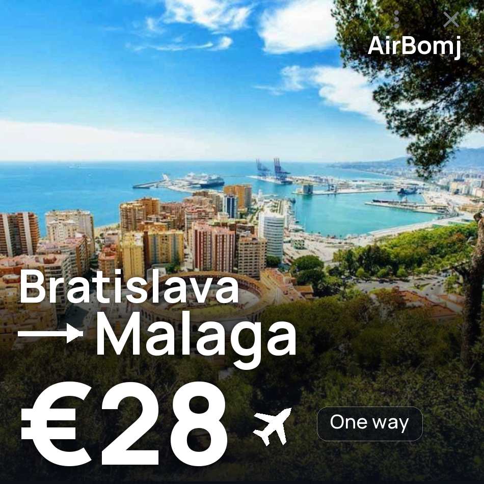 تذكرة طيران: براتيسلافا — مالاجا، €28