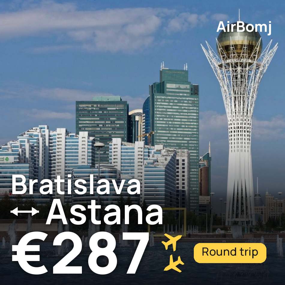 تذكرة طيران: براتيسلافا — أستانة، €287