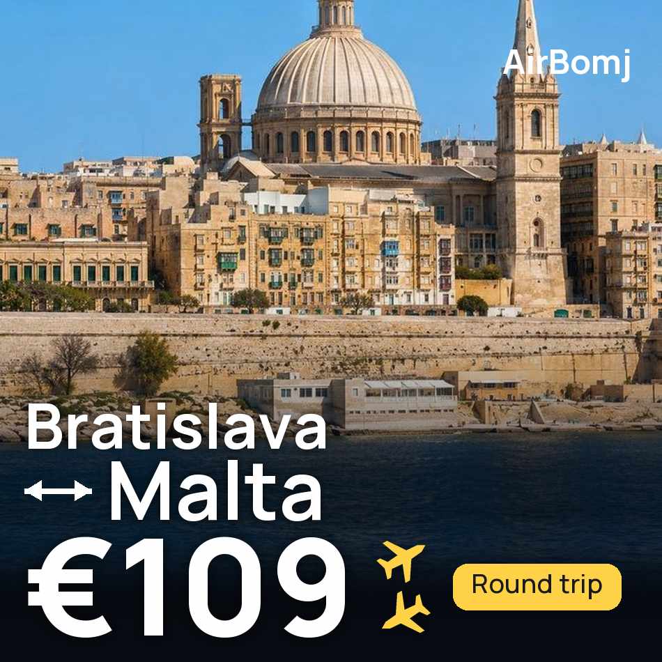 تذكرة طيران: براتيسلافا — مالطا، €109