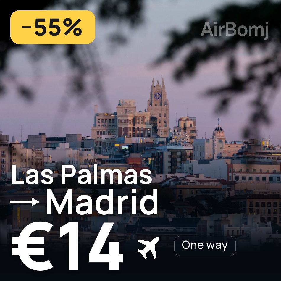 Biglietto aereo: Palmas de Gran Canaria — Madrid, €14