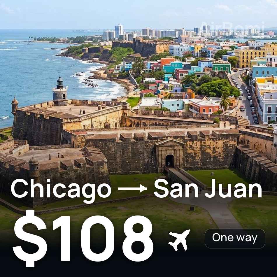 Uçak bileti: Şikago — San Juan, $108