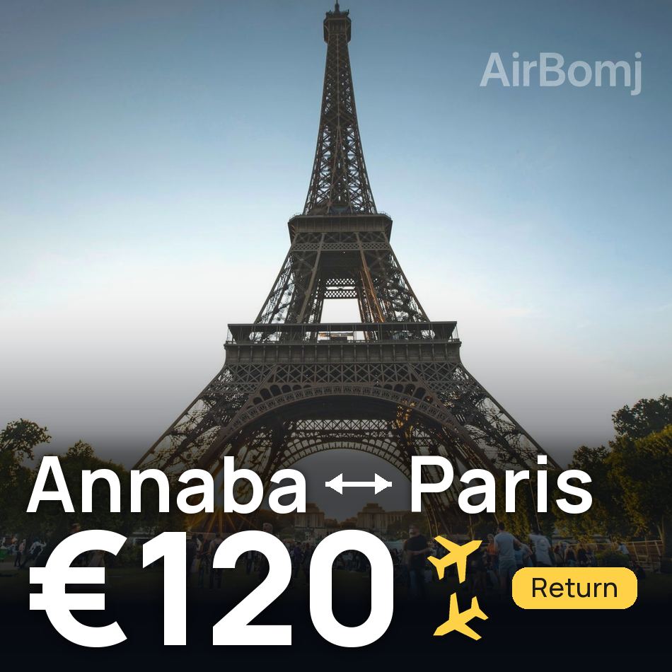 تذكرة طيران: عنابة — باريس، €120