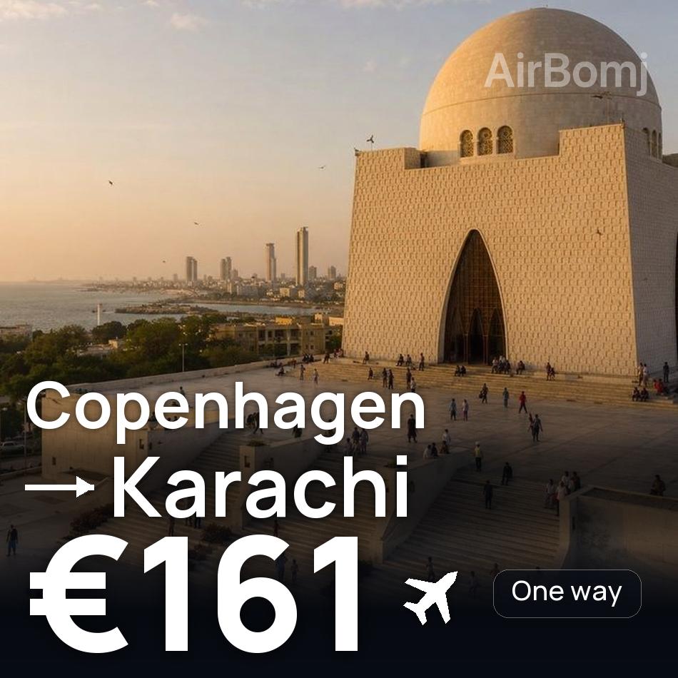 Flight ticket: Copenhagen to Karachi, €161