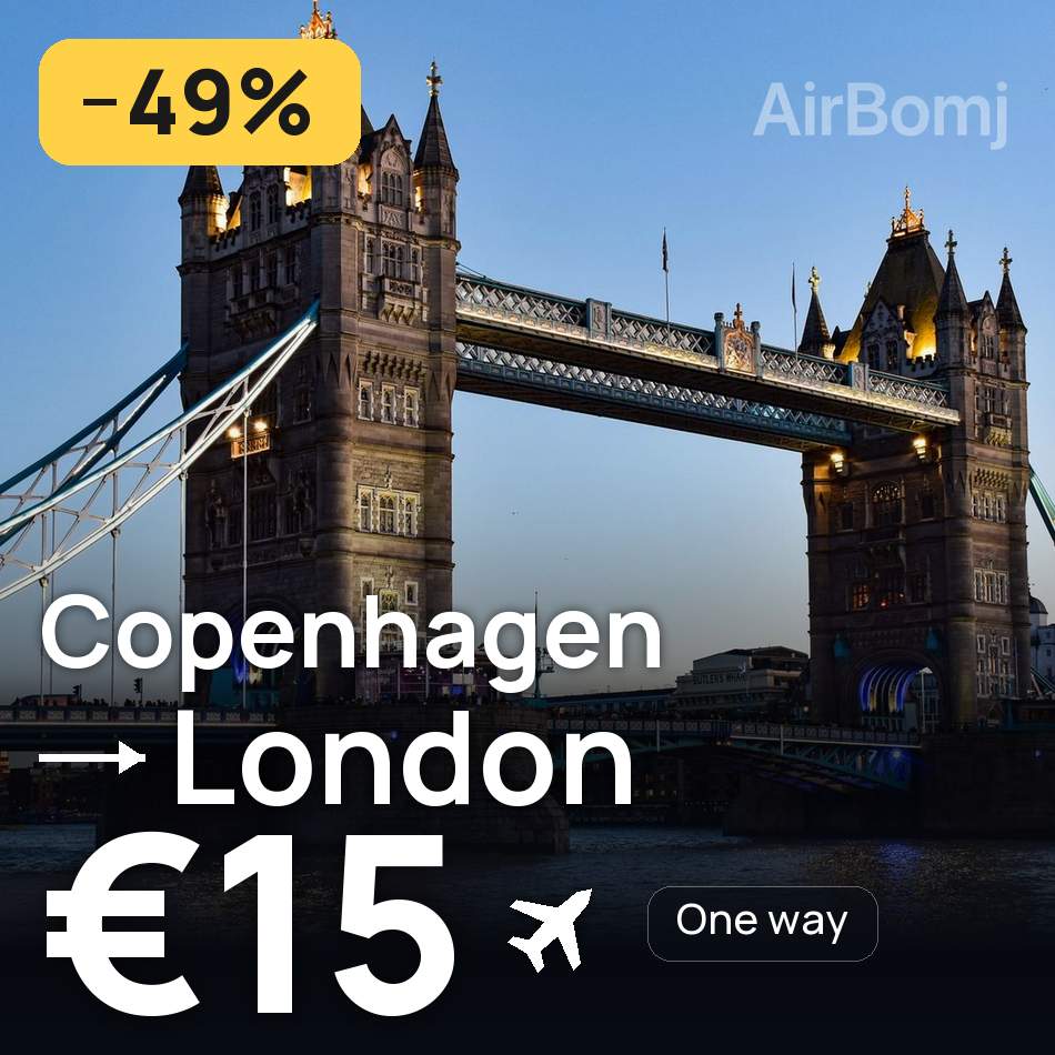 Flight ticket: Copenhagen to London, €15