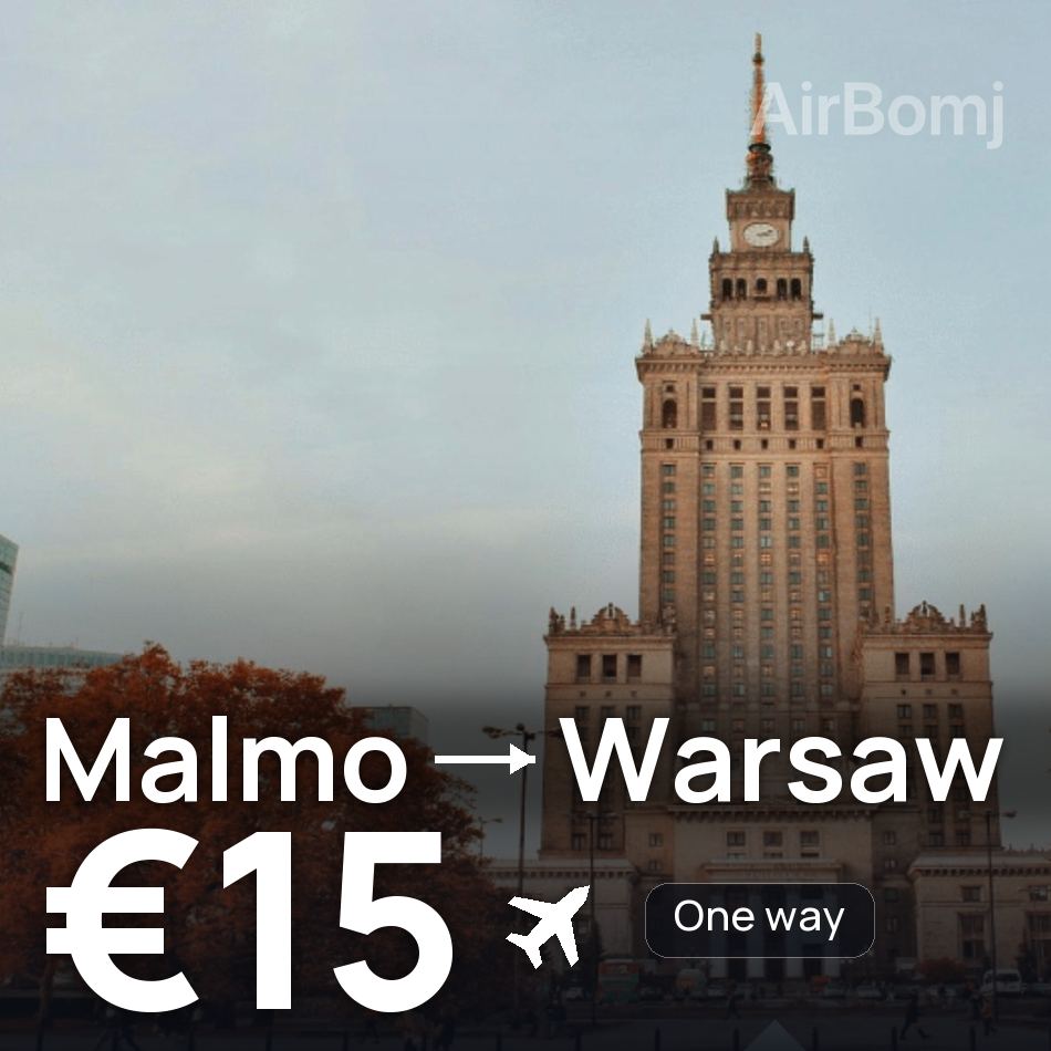 Flight ticket: Malmo to Warsaw, €15