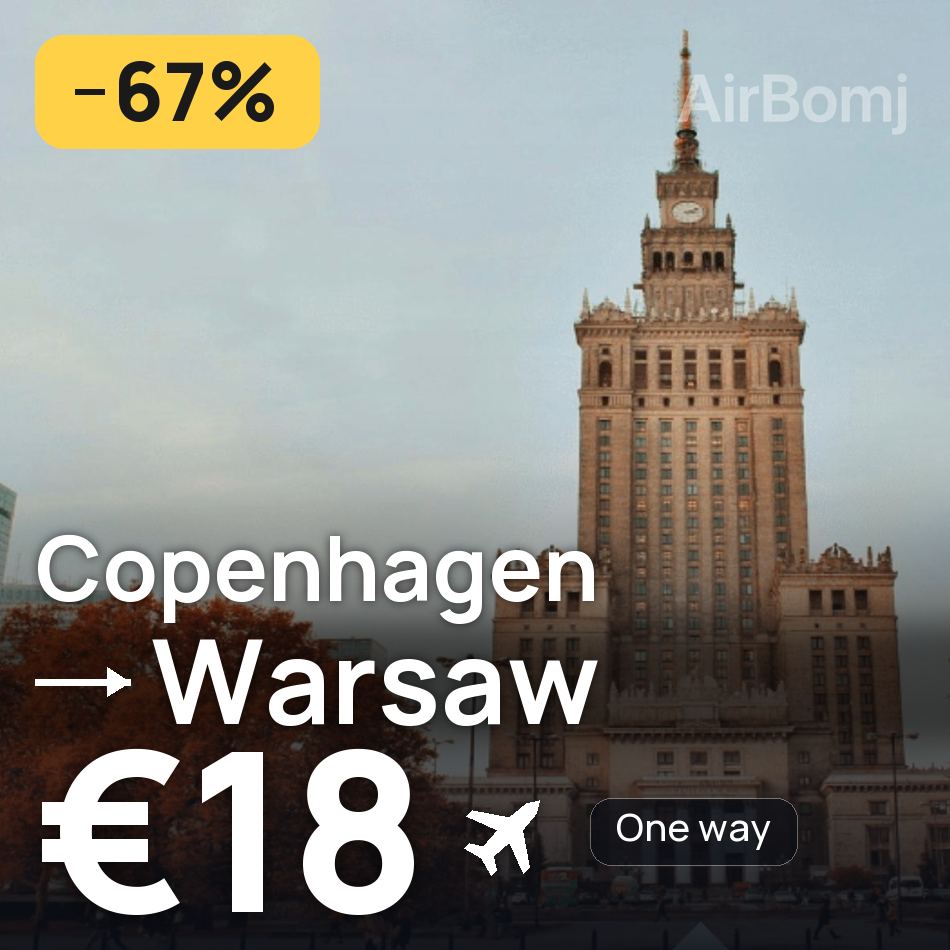 Passagem aérea: Copenhaga — Varsóvia, €18