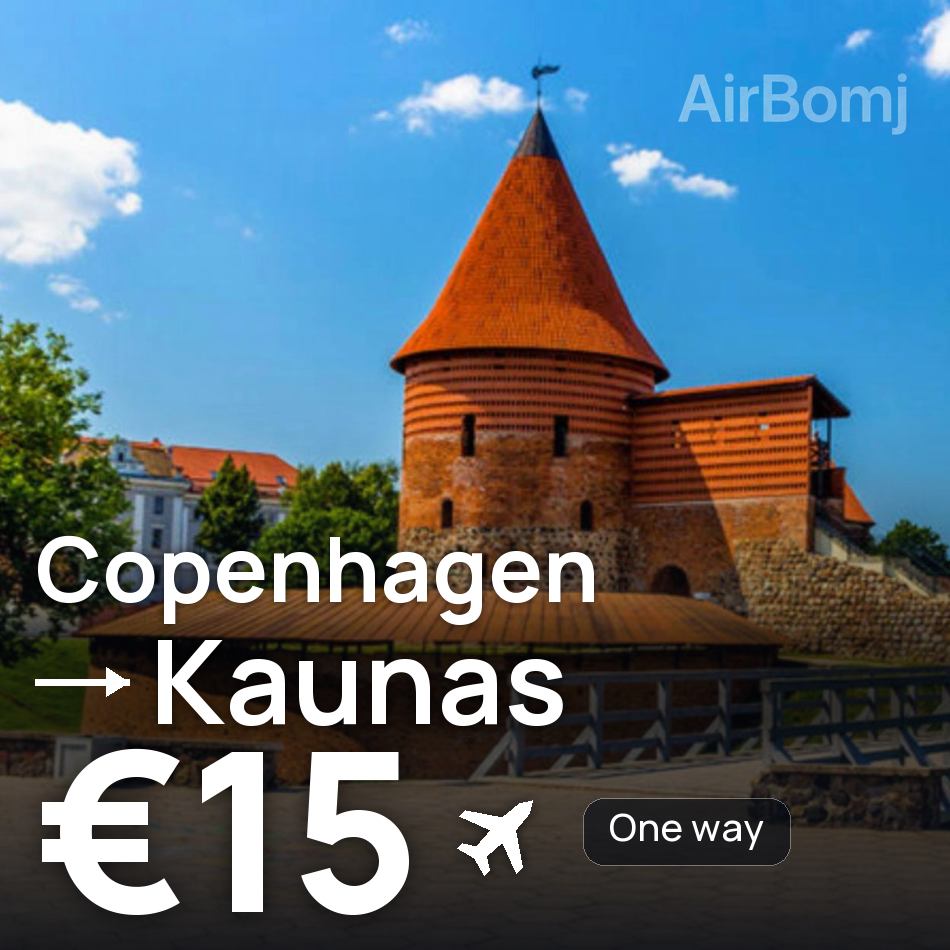 Flight ticket: Copenhagen to Kaunas, €15