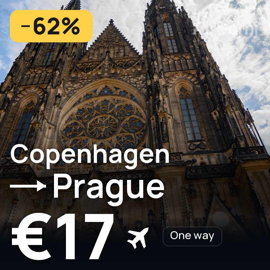 Flight ticket: Copenhagen to Prague, €17