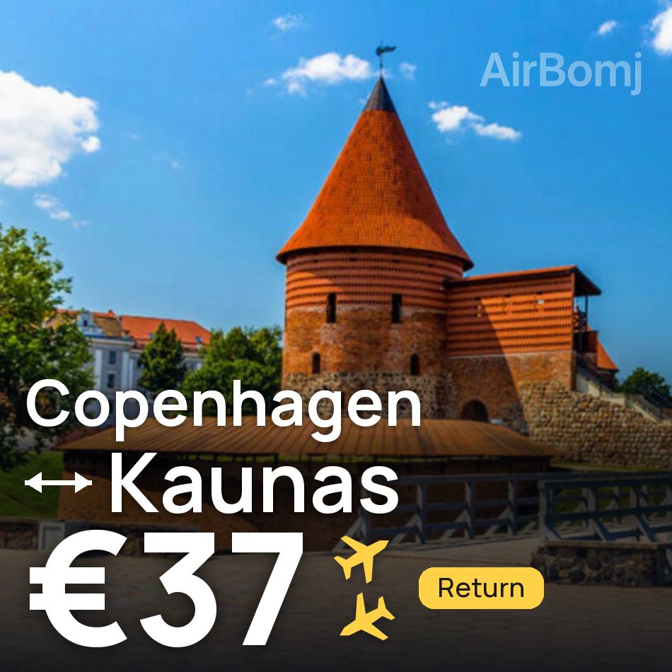 Flight ticket: Copenhagen to Kaunas, €37