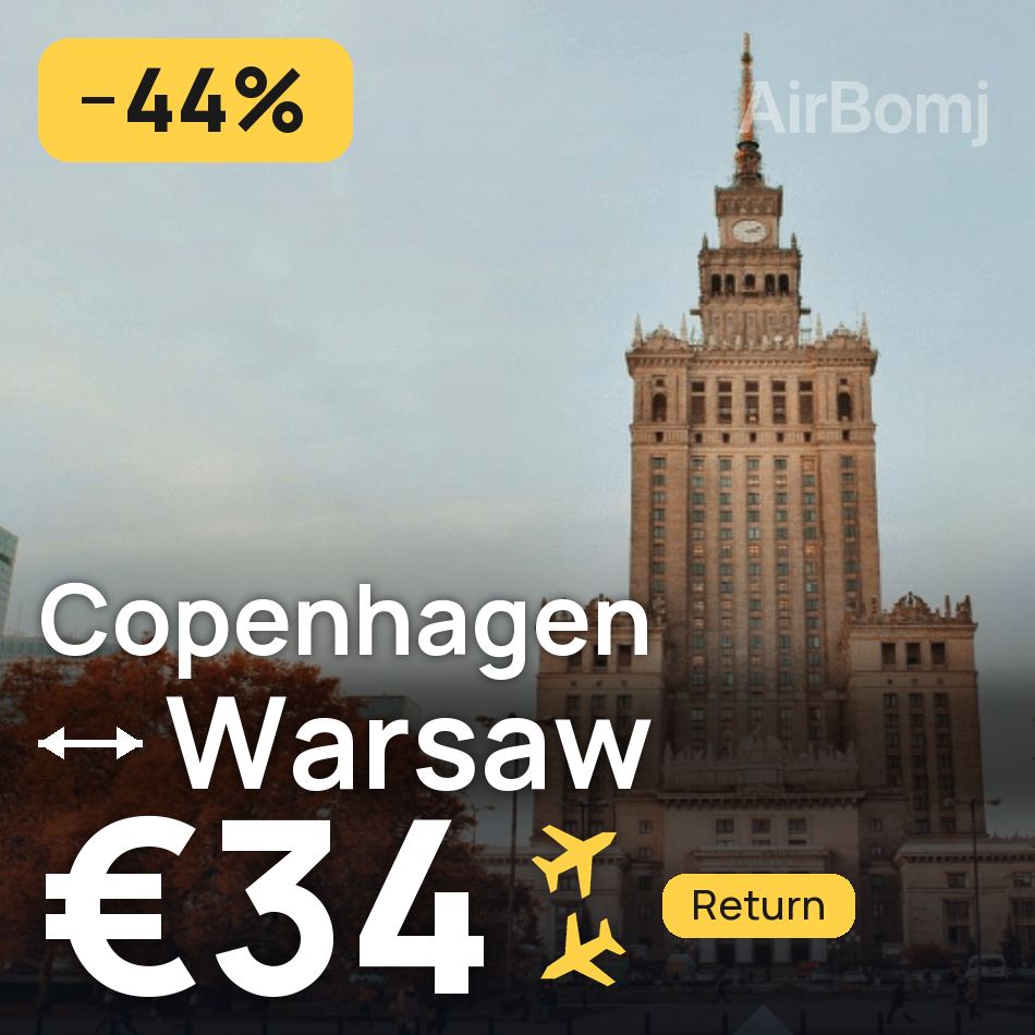 Flight ticket: Copenhagen to Warsaw, €34