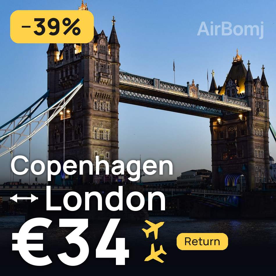 Flight ticket: Copenhagen to London, €34