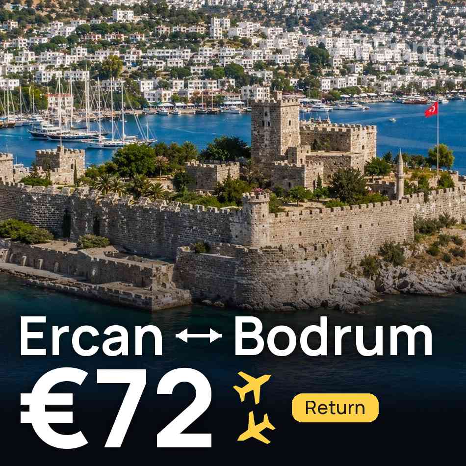 تذكرة طيران: إركان — بودروم، €72