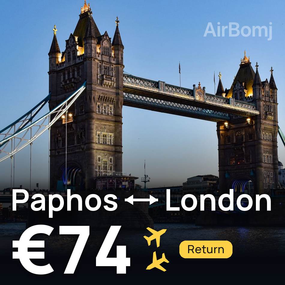 Flight ticket: Paphos to London, €74