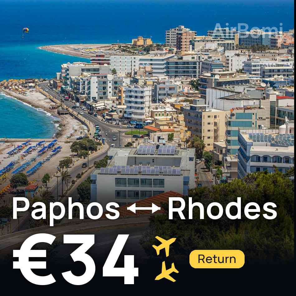 Flight ticket: Paphos to Rhodes, €34