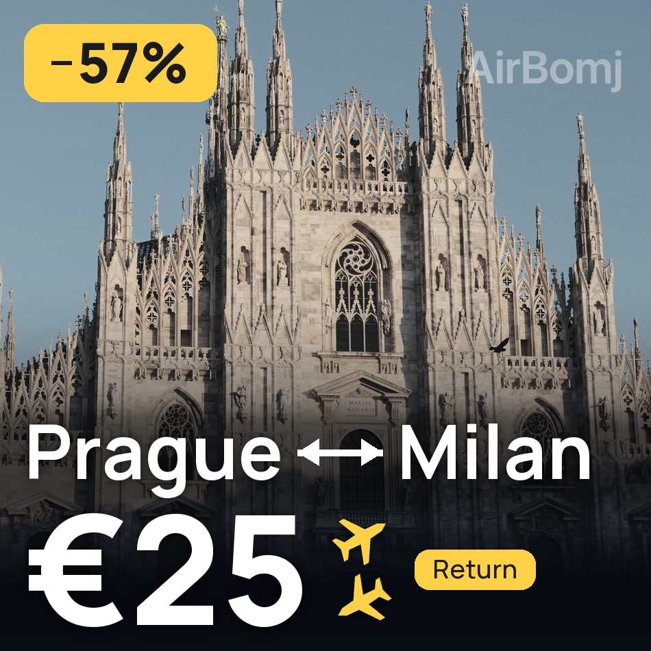 تذكرة طيران: براغ — ميلانو، €25