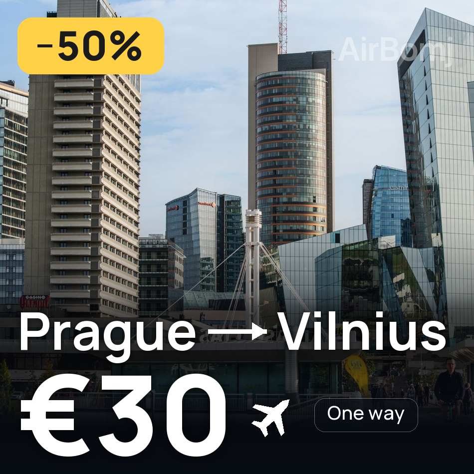 تذكرة طيران: براغ — ڤيلنيوس، €30