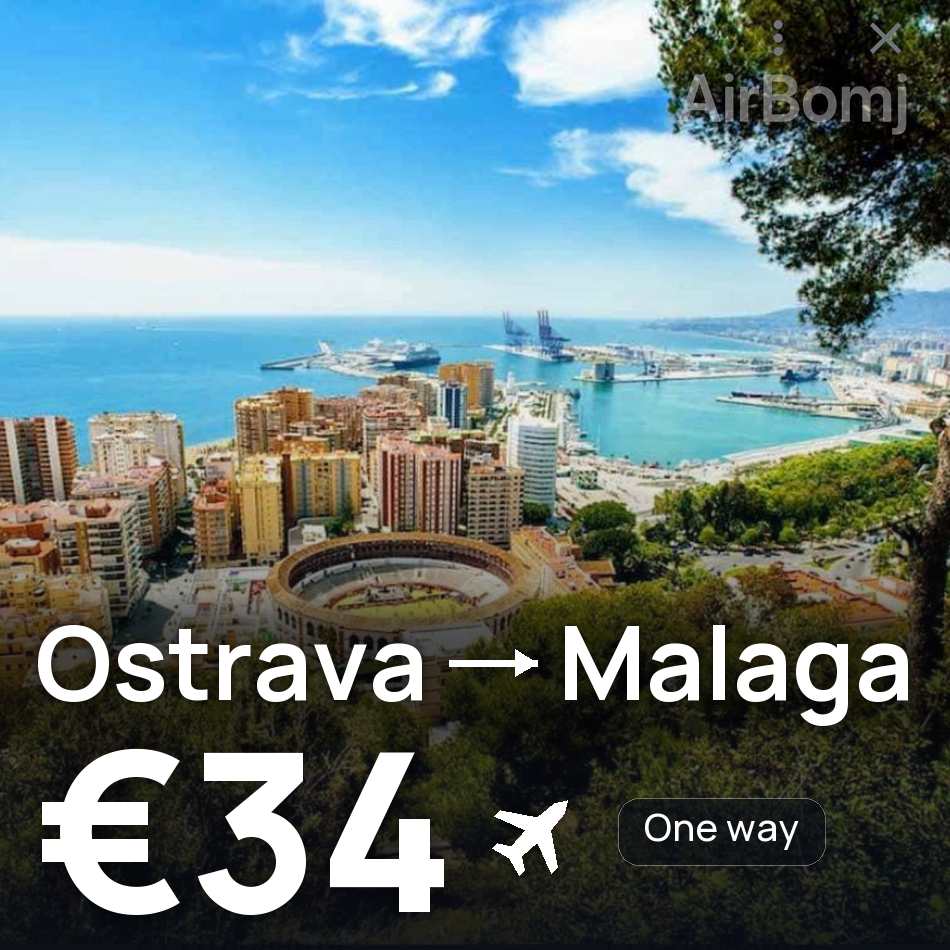 تذكرة طيران: أوستراڤا — مالاجا، €34