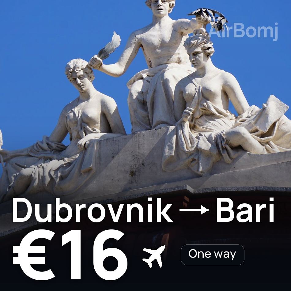 تذكرة طيران: دوبروڤنيك — باري، €16