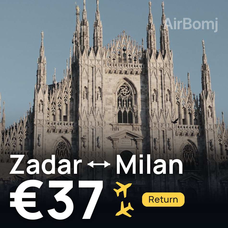 تذكرة طيران: زادار — ميلانو، €37