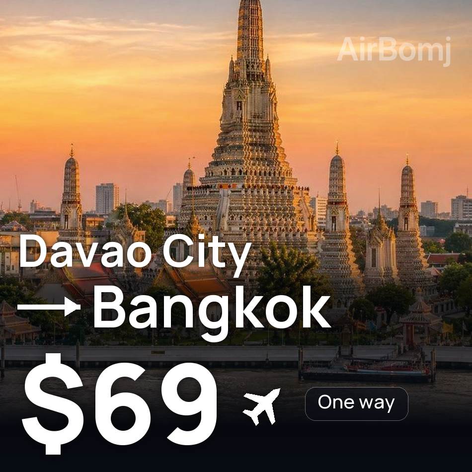 Flight ticket: Davao City to Bangkok, $69