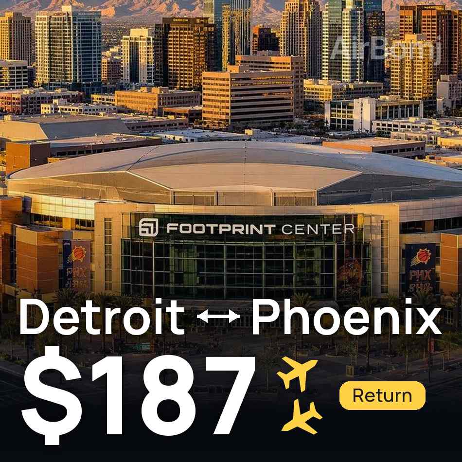 Flight ticket: Detroit to Phoenix, $187