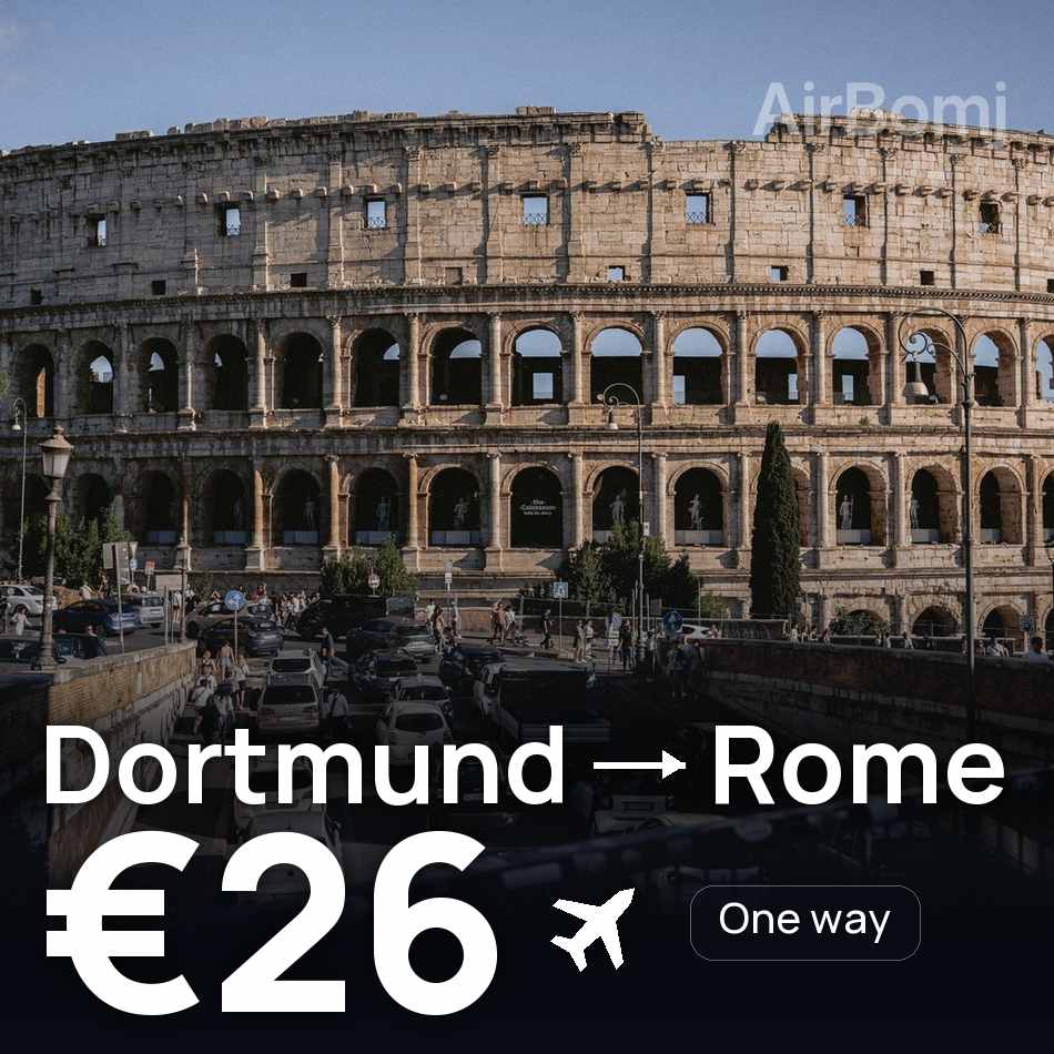 Billete de avión: Dortmund — Roma, €26
