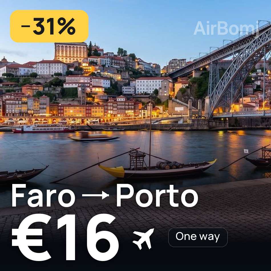تذكرة طيران: فارو — بورتو، €16