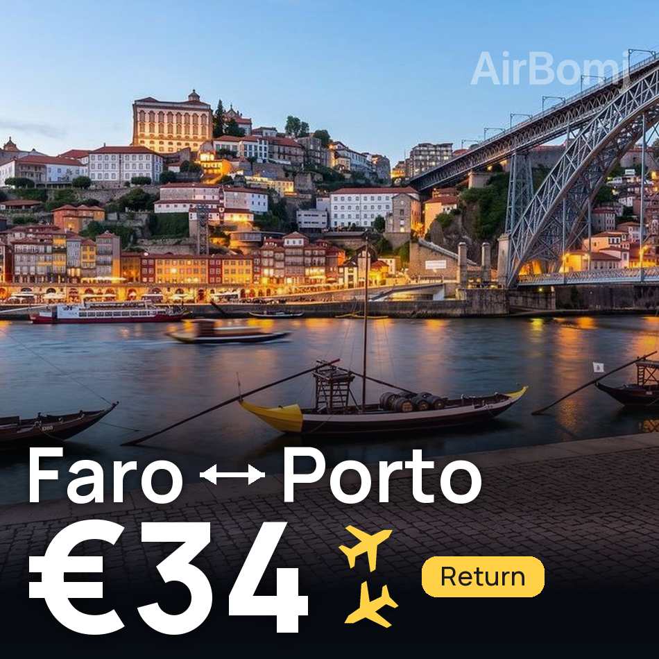 تذكرة طيران: فارو — بورتو، €34