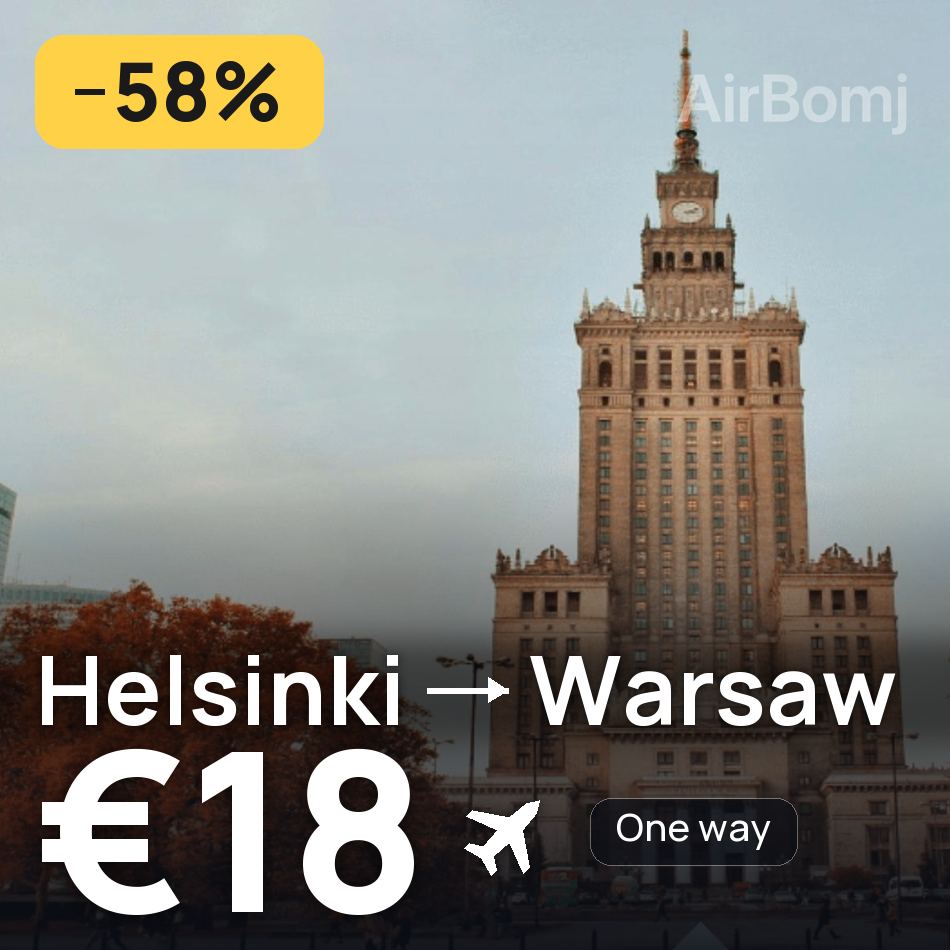 تذكرة طيران: هلسنكي — وارسو، €18