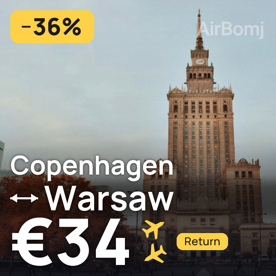 Biglietto aereo: Copenaghen — Varsavia, €34