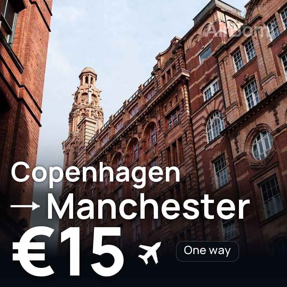 Biglietto aereo: Copenaghen — Manchester, €15