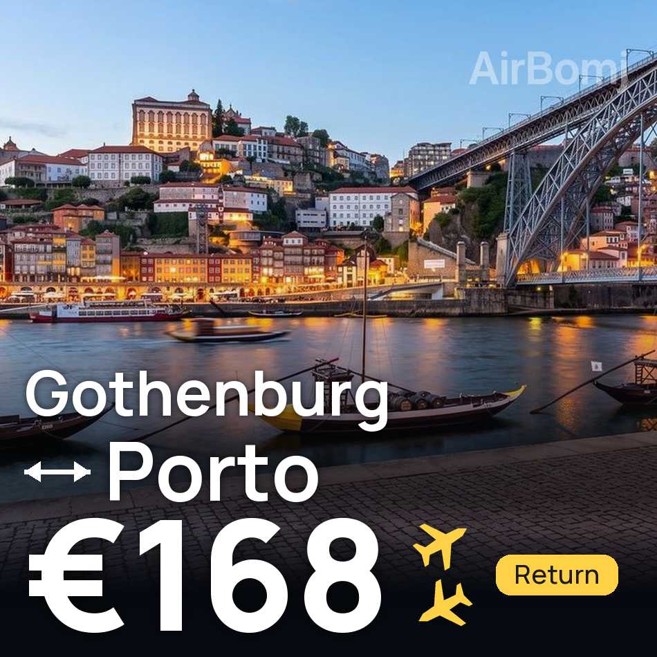 Biglietto aereo: Göteborg — Porto, €168