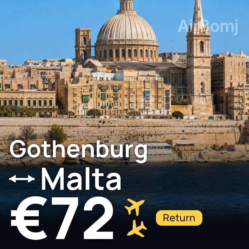 Biglietto aereo: Göteborg — La Valletta, €72
