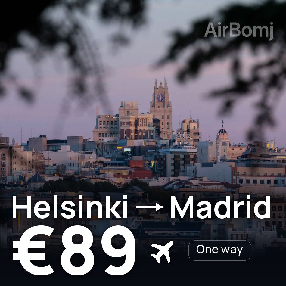 Bilet de avion: Helsinki — Madrid, €89