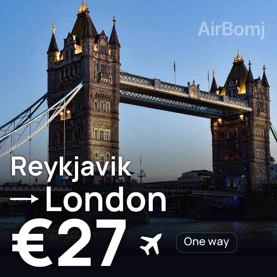 Billet d'avion : Reykjavik — Londres, €27