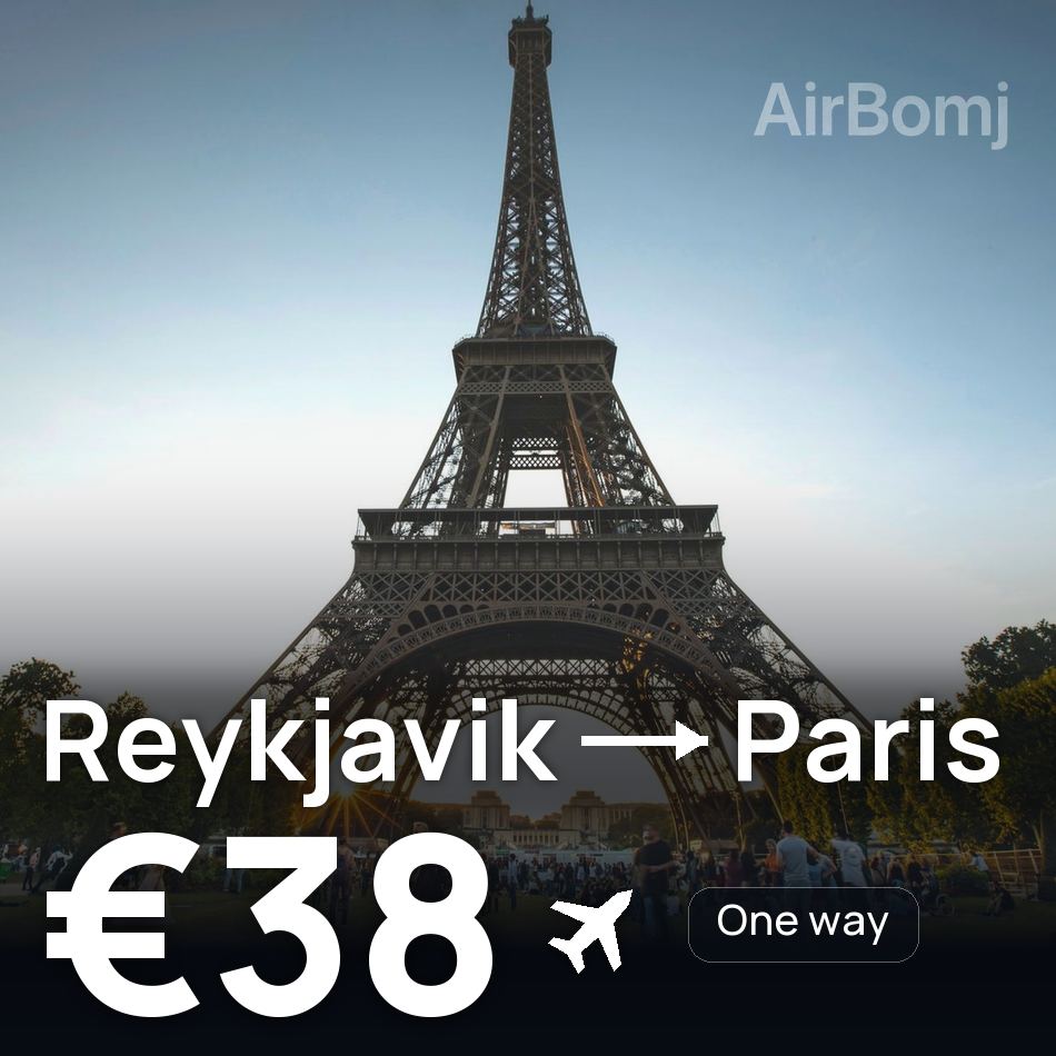 Billet d'avion : Reykjavik — Paris, €38